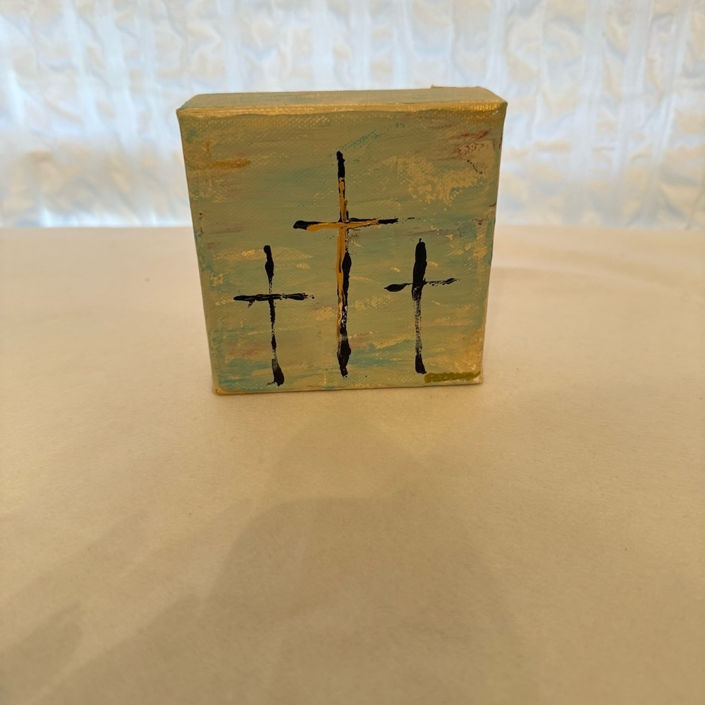 Abstract Crosses Canvas Wall Art - Blue and Gold